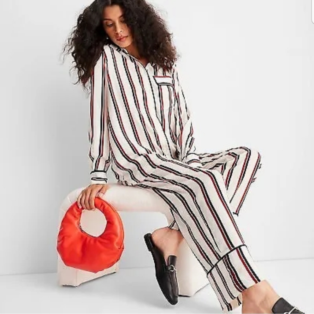 2pc Women's Satin Striped Pijama Set Future Collective XL&1X